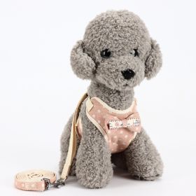Dog Breathable Mesh Harness with Leash Pet Walking Harness with Cute Bows Adjustable Training Vest (Color: PinkSize)