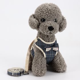 Dog Breathable Mesh Harness with Leash Pet Walking Harness with Cute Bows Adjustable Training Vest (Color: Checkered BlueSize)