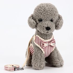Dog Breathable Mesh Harness with Leash Pet Walking Harness with Cute Bows Adjustable Training Vest (Color: Stripes RedSize)