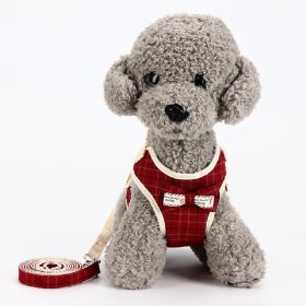 Dog Breathable Mesh Harness with Leash Pet Walking Harness with Cute Bows Adjustable Training Vest (Color: RedSize)
