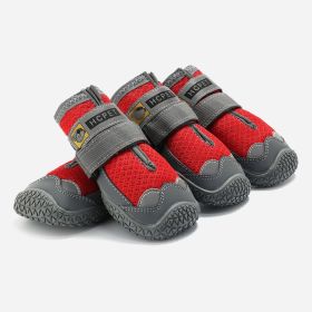 Pet Non-Skid Booties, Waterproof Socks Breathable Non-Slip with 3m Reflective Adjustable Strap Small to Large Size (4PCS/Set) Paw Protector (Color: RedSize)