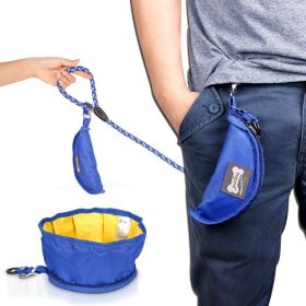 Dog Cat Bowl Open Air Travel Food Holder Folding Foldable Feeder Dish Water Bowl Food Stockpiling Bag Pet Nibble Plate Drink Waterproof (Color: Blue)