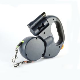 Dogs Leash Traction Rope Retractable Pet Dog Double Lead Leash Dual Dog- 50 Pounds Per Dog with Light (Color: black)