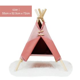 Pet Teepee Cat Bed House Portable Folding Tent with Thick Cushion Easy Assemble Fit Spring Summer for Dog Puppy Cat Indoor (Color: pink)