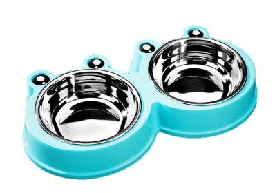 Dog Bowl Food Bowl Pet Stainless Steel Double Bowl Cat Bowl Cat Pot Feeders Blue (SKU: GM-PET3024199011-KELLY00245)