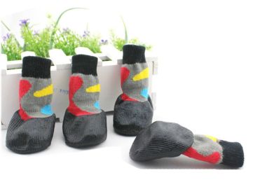 [Flower Color] Non-slip Waterproof Adjustable Stretchy Dog Boot Pet Shoes(5#) (PS-PET3024169011-YOUNG01055: Variation Theme 5861)
