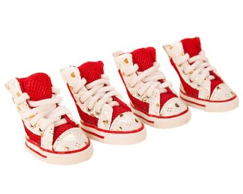 4 Pcs Fashion Breathable Mesh Pet Dog Puppy Shoes Boots RED, NO.2 (PS-PET3024169011-ALAN01859: Variation Theme 6173)