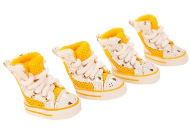 4 Pcs Fashion Breathable Mesh Pet Dog Puppy Shoes Boots YELLOW, NO.5 (SKU: PS-PET3024169011-ALAN01860)