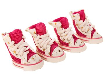 4 Pcs Fashion Breathable Mesh Pet Dog Puppy Shoes Boots PINK, NO.5 (Variation Theme 6174: SKU)