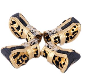 PU Non-slip Zipper Dog Boot Pet Casual Shoes, Gold Leopard Print (SKU: PS-PET3024169011-HIROCO01317)