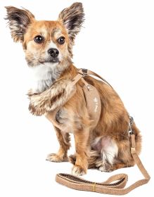 Pet Life  Luxe 'Furracious' 2-In-1 Mesh Reversed Adjustable Dog Harness-Leash W/ Removable Fur Collar (Color: brownSize)