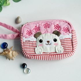 [Sweet Dog] Embroidered Applique Fabric Art Wallet Purse/ Pouch Bag (5.1 X 3.9 X 1.1 inches) (SKU: KTFK-THH498-PINK)