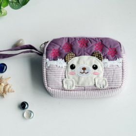 [Pretty Dog] Embroidered Applique Fabric Art Wallet Purse/ Pouch Bag (5.1 X 3.9 X 1.1 inches) (SKU: KTFK-THH498-PURPLE)