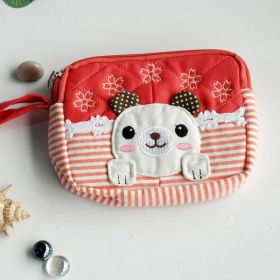 [Energetic Dog] Embroidered Applique Fabric Art Wallet Purse/ Pouch Bag (5.1 X 3.9 X 1.1 inches) (SKU: KTFK-THH498-RED)