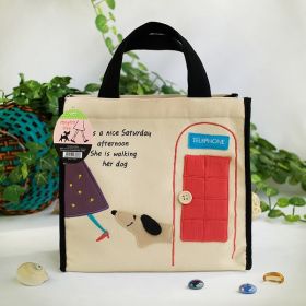 [Dog At Phone Booth] Embroidered Applique Fabric Art Lunch Tote / Lunch Box Bag  (8.7*8*4.4) (SKU: KT-BE-32-BLACK)