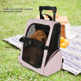 Free shipping Portable Pet Travel Carrier Bag Rolling Backpack Cat Dog Transporting Luggage Box (Color: pink)