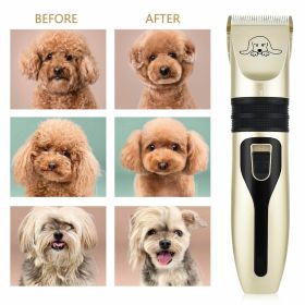 Powerful Electric Dog Hair Trimmer Kit Rechargeable Pet Hair Clipper Pet Dog Cat Grooming Haircut Shaver Machine RT (Color: Black & Gold)