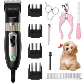 M02-03 Dog Clippers Shaver 12V High Power Dog Grooming Clippers for Thick Heavy Coats Plug-in Professional Pet Trimmer Clippers Kit with 4 Guard Comb (Color: black)