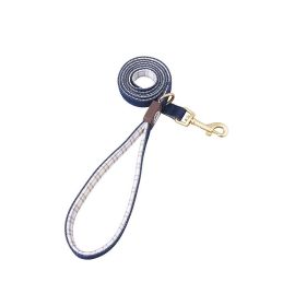 HAMATE 4FT Comfortable Dog Leash with the combination of Cowboy and Plaid Webbing,Matte Gold Zinc Alloy and Bells (Color: Yellowsize)
