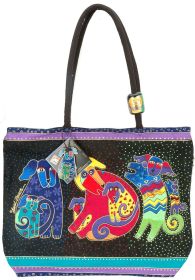 Laurel Burch Shoulder Tote Zipper Top 18"X5"X15"-Dogs & Doggies (Default: Default)