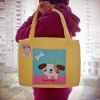 [Cute Dog] Embroidered Applique Fabric Art Shoulder Tote Bag / Shopper Bag (12.2*8.4*4.4)